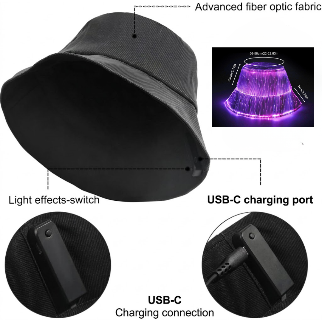 Glowing Fiber Optic LED Bucket Hat for Festivals & Raves