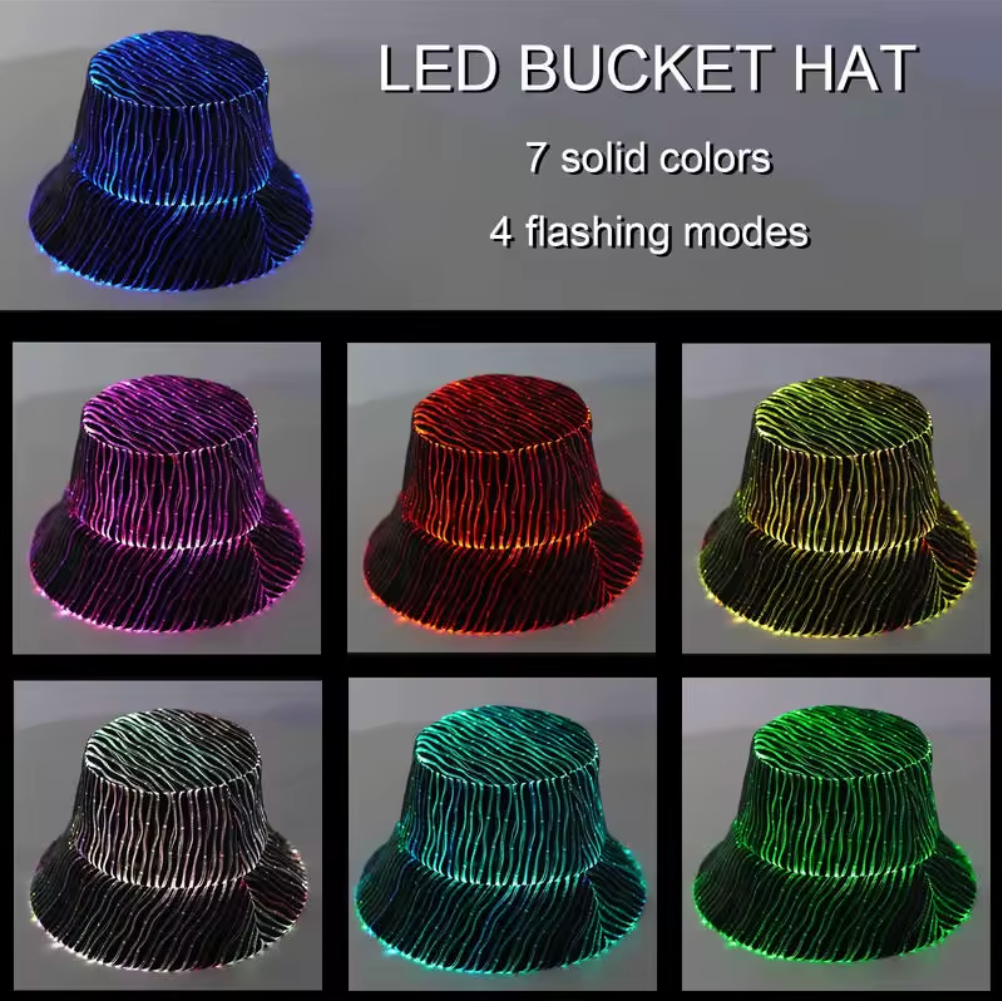 Glowing Fiber Optic LED Bucket Hat - Black Striped