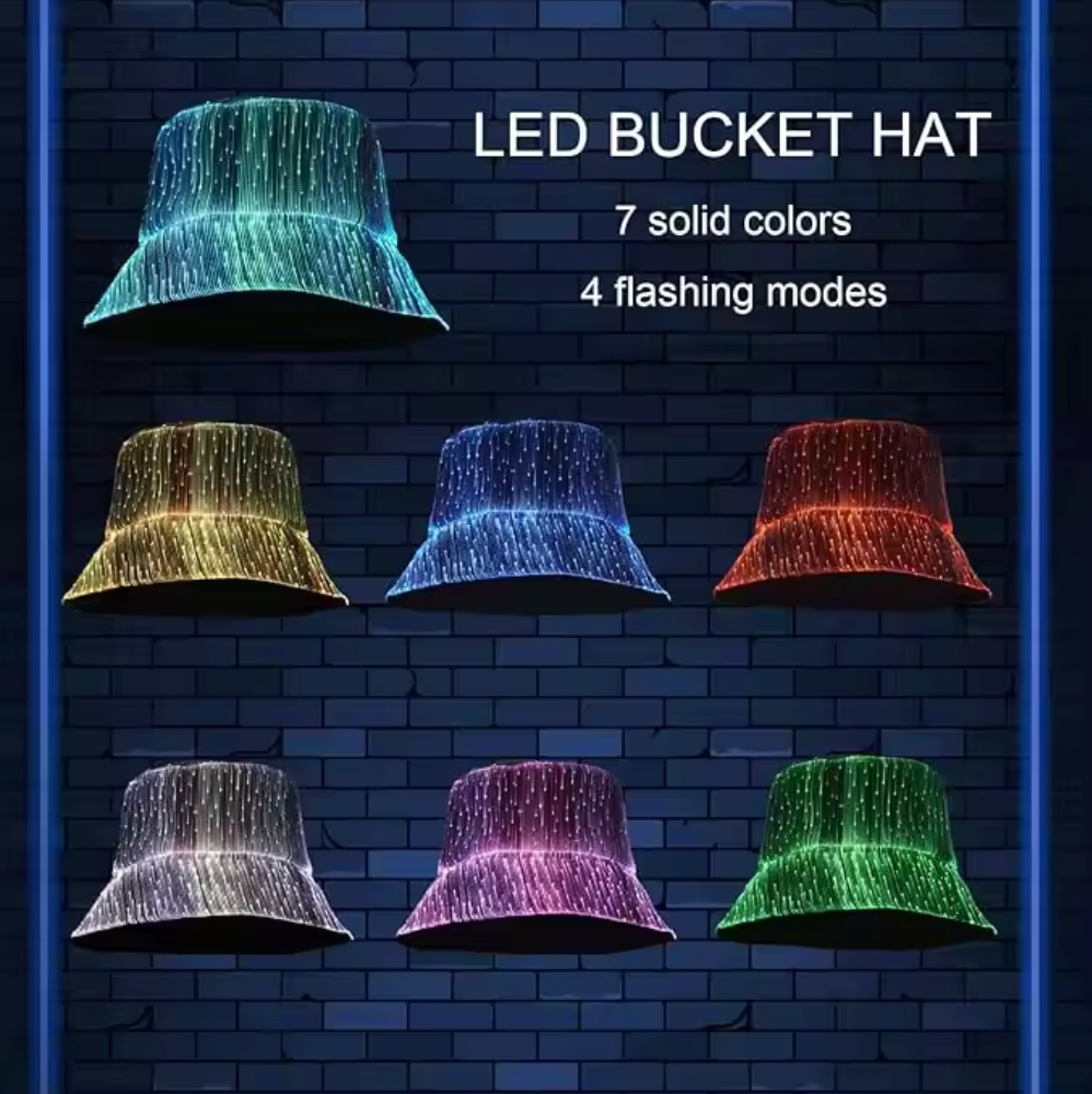 Glowing Fiber Optic LED Bucket Hat for Festivals & Raves