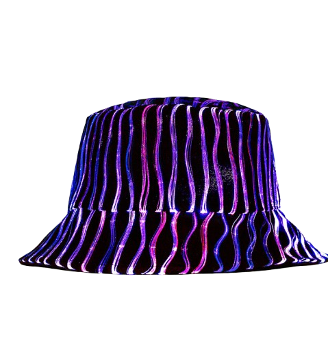 Glowing Fiber Optic LED Bucket Hat - Black Striped