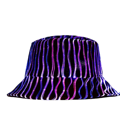Glowing Fiber Optic LED Bucket Hat - Black Striped